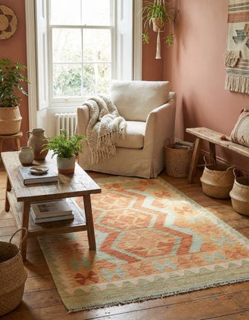 3' 2 x 4' 10 Hand Woven Kilim Waziri Wool Rug