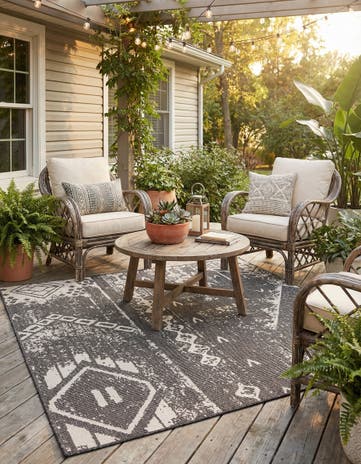 7' x 7' Easy-Clean Bohemian Indoor / Outdoor Square Rug