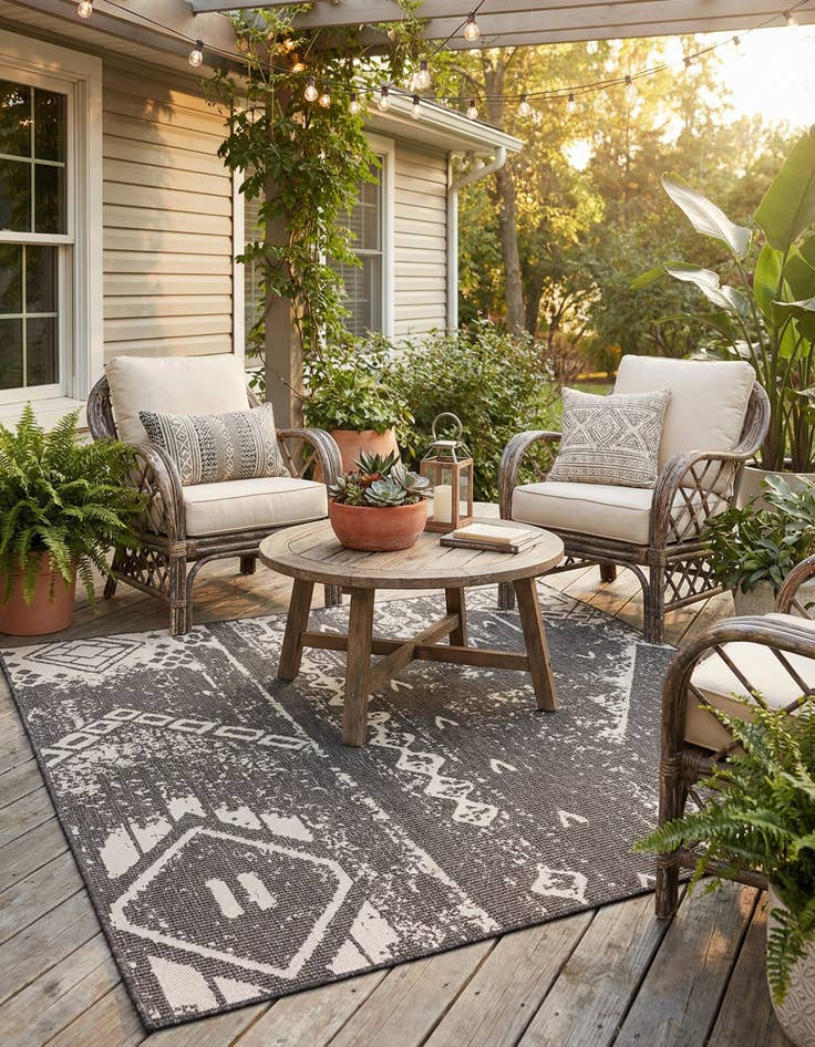 Detail image of 7' x 7'  Washable Bohemian Indoor / Outdoor Square Rug