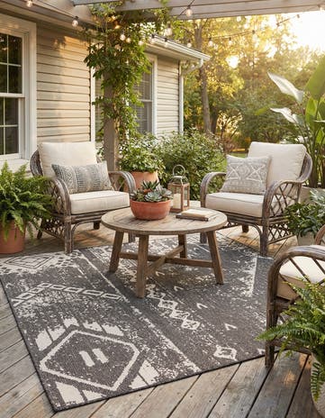 7' x 7' Easy-Clean Bohemian Indoor / Outdoor Square Rug