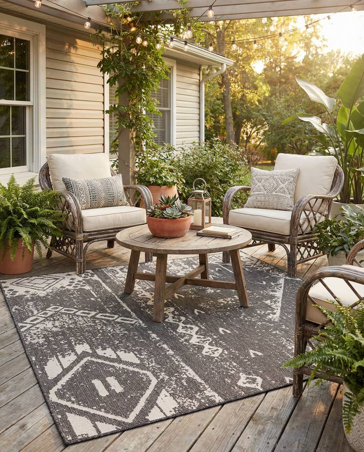 Detail image of 7' x 7' Easy-Clean Bohemian Indoor / Outdoor Square Rug