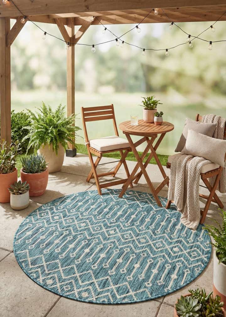 4' x 4' Easy-Clean Lattice Indoor / Outdoor Round Rug