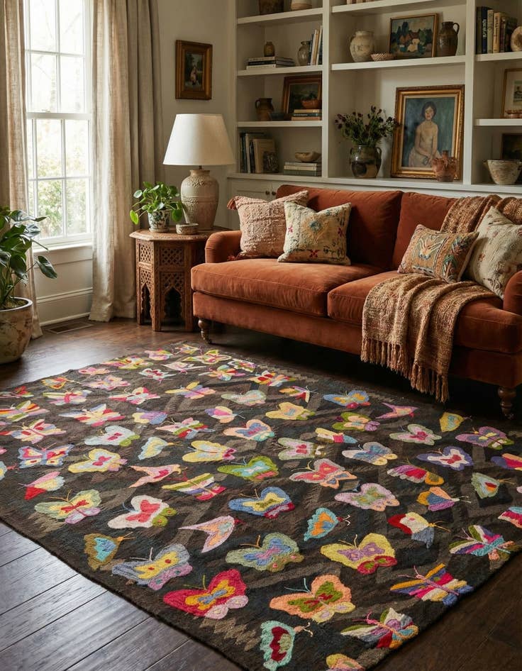 Detail image of 5' 8 x 7' 7 Hand Woven Kilim Suzani Wool Rug