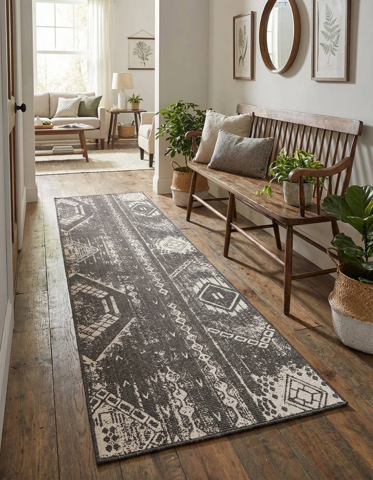 Detail image of 2' 7 x 12'  Washable Bohemian Indoor / Outdoor Runner Rug
