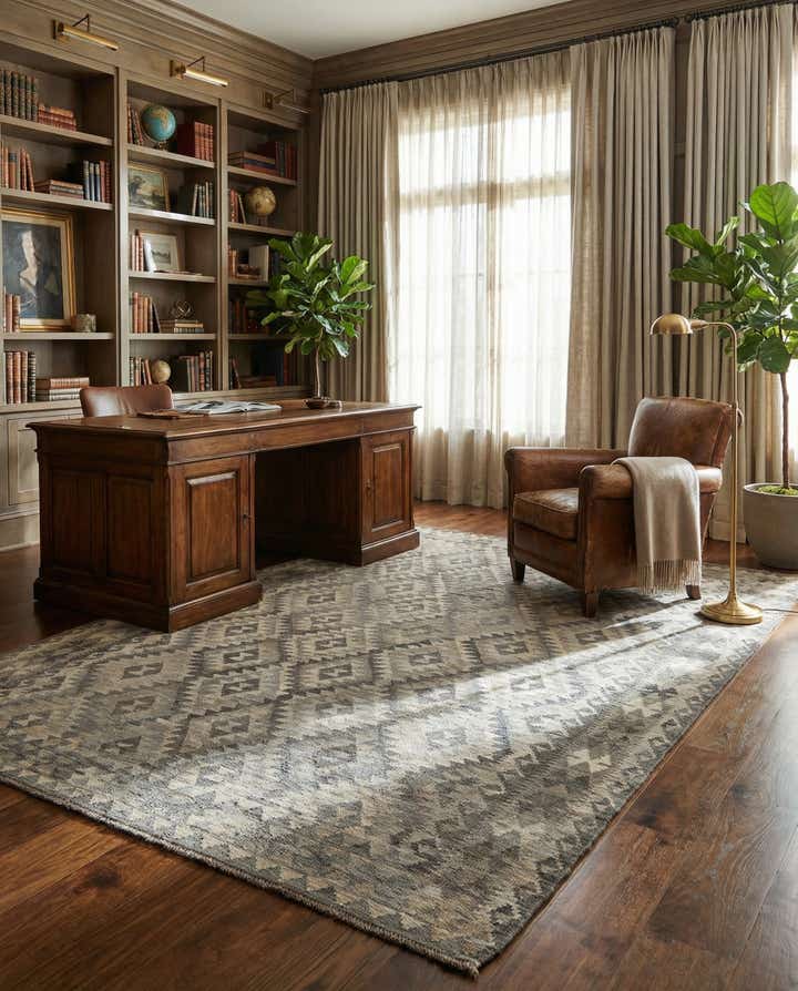 6' 11 x 9' 7 Hand Woven Kilim Maymana Wool Rug