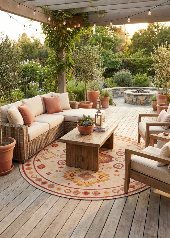 7' 10 x 7' 10 Easy-Clean Baja Indoor / Outdoor Round Rug