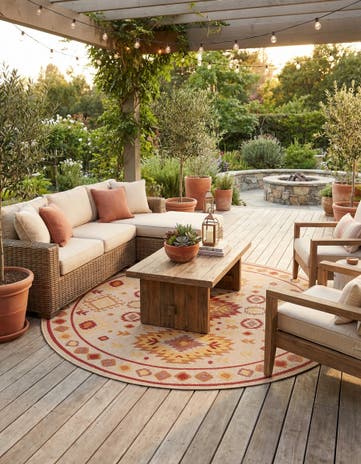 7' 10 x 7' 10 Easy-Clean Baja Indoor / Outdoor Round Rug