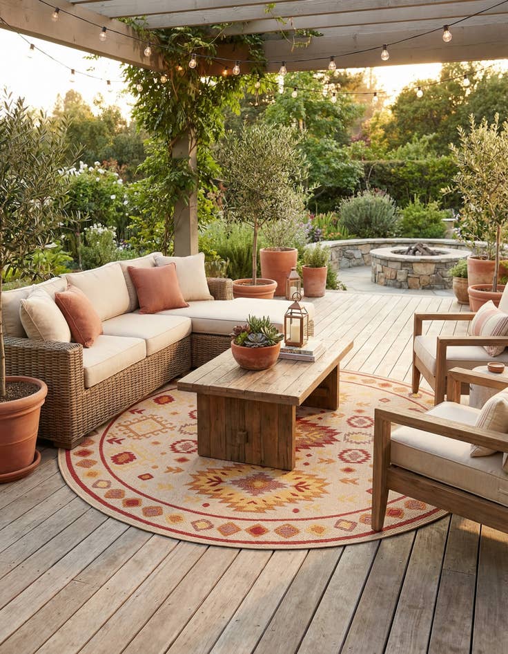 Detail image of 7' 10 x 7' 10 Easy-Clean Baja Indoor / Outdoor Round Rug