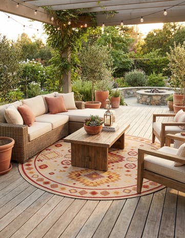 7' 10 x 7' 10 Easy-Clean Baja Indoor / Outdoor Round Rug