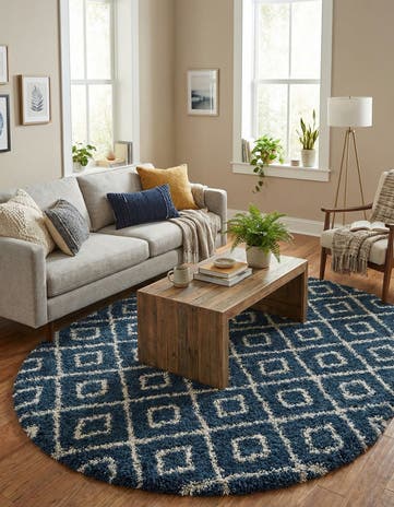 Navy Blue Lattice Shag Oval Rug