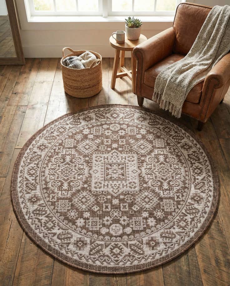 Detail image of 4' x 4' Easy-Clean Aztec Indoor / Outdoor Round Rug
