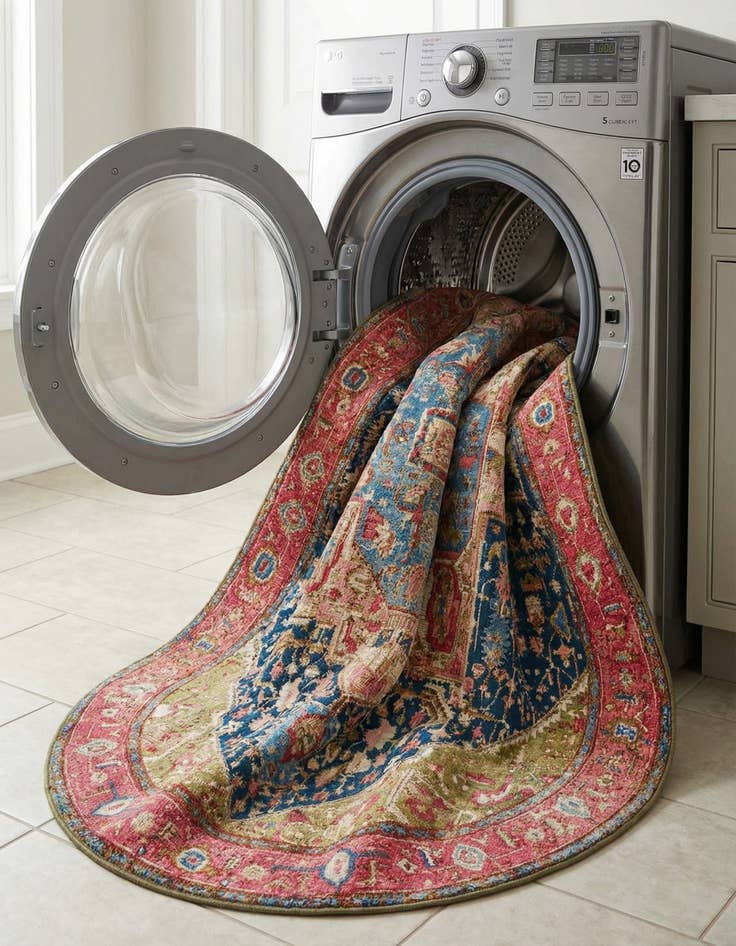 Detail image of  7' 10 x 10'  Washable Traditional Indoor / Outdoor Oval Rug