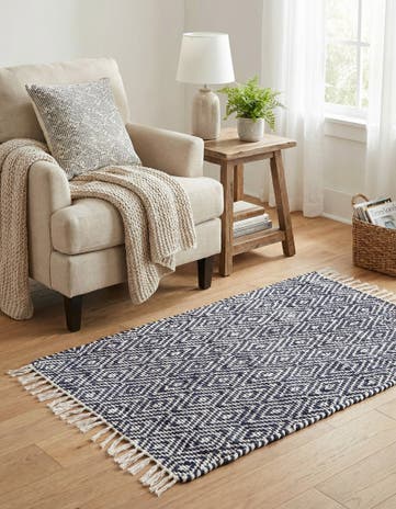White Navy Hand Woven Braided Jute Rug
