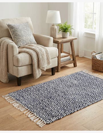 White Navy Hand Woven Braided Jute Rug