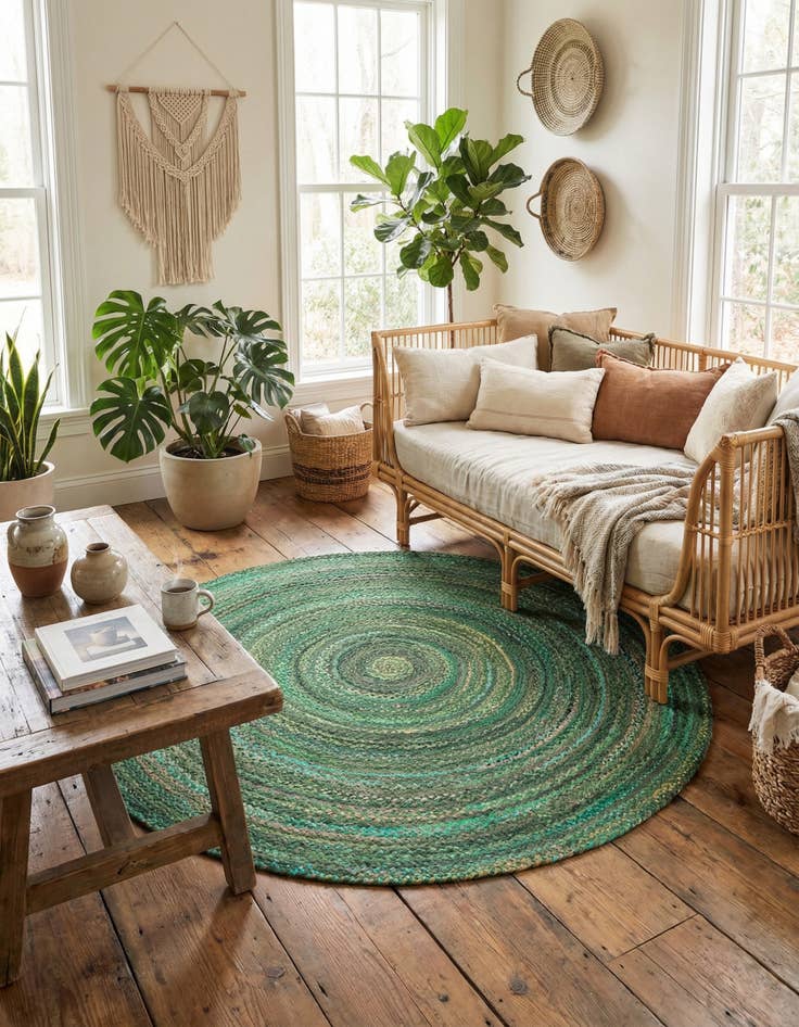 Detail image of 8' x 8'  Hand Braided Chindi Round Rug