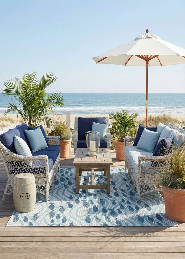 7' 10 x 7' 10 Easy-Clean Coastal Indoor / Outdoor Square Rug