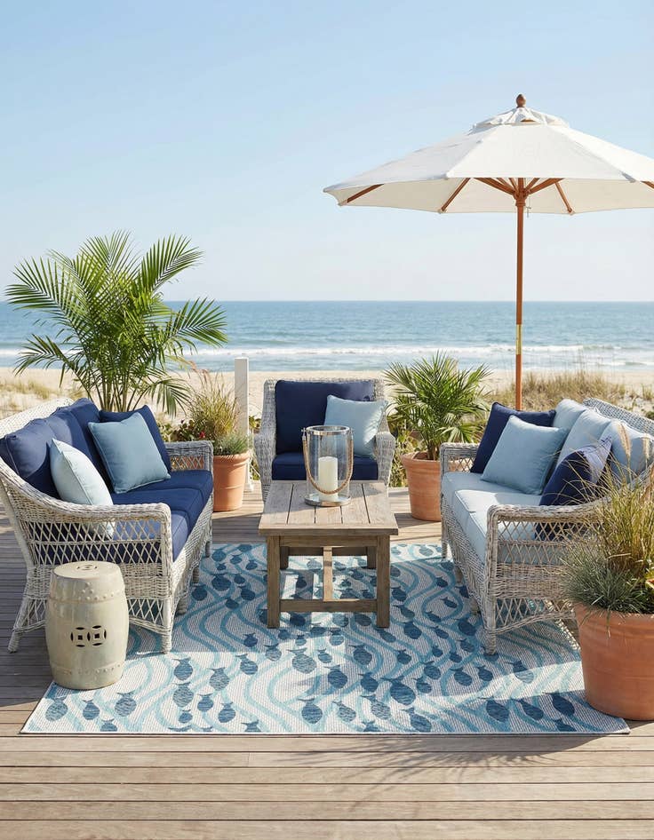 Detail image of 7' 10 x 7' 10  Washable Coastal Indoor / Outdoor Square Rug