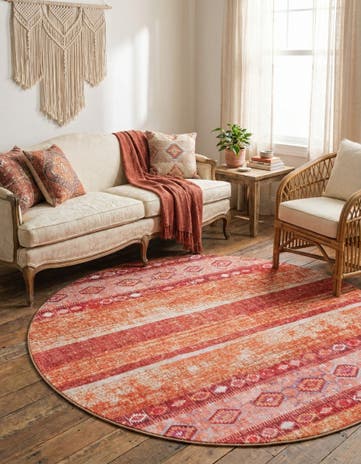 Rust Red Washable Timeless Round Rug