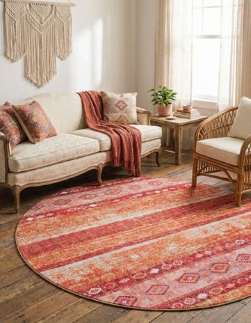 Rust Red Washable Timeless Round Rug