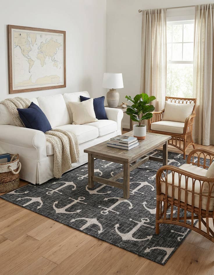 Detail image of 5' 3 x 8'  Washable Coastal Indoor / Outdoor Rug