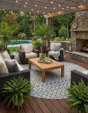 Gray Easy-Clean Lattice Indoor / Outdoor Round Rug