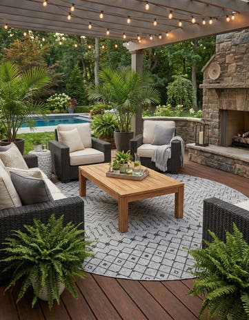 Gray Easy-Clean Lattice Indoor / Outdoor Round Rug