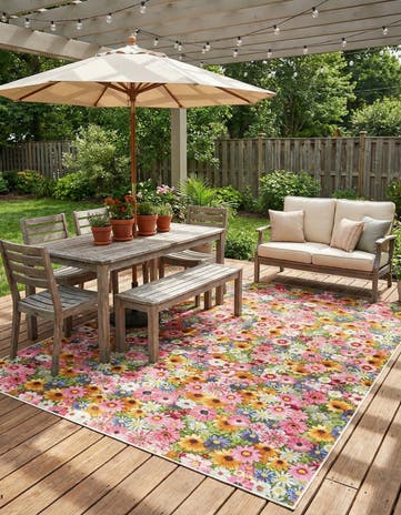 9' x 12' Easy-Clean Botanical Indoor / Outdoor Rug