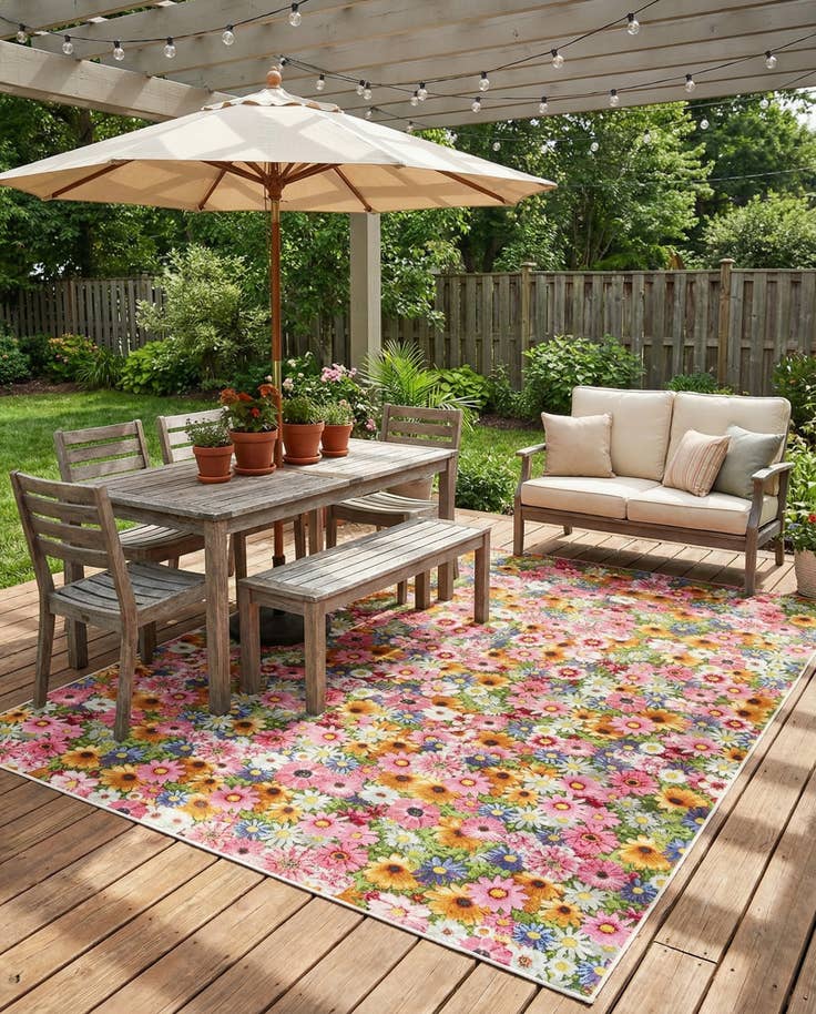 Detail image of 9' x 12' Easy-Clean Botanical Indoor / Outdoor Rug