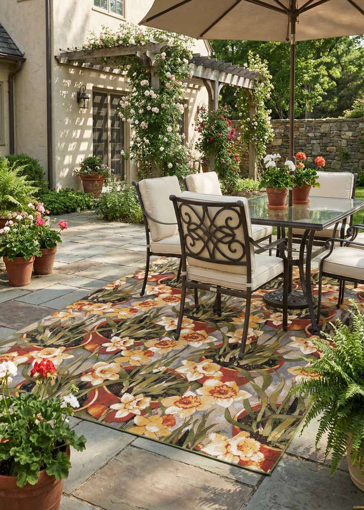 9' x 12' Easy-Clean Botanical Indoor / Outdoor Rug