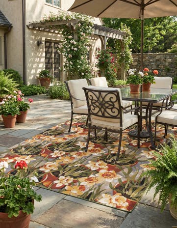 9' x 12' Easy-Clean Botanical Indoor / Outdoor Rug