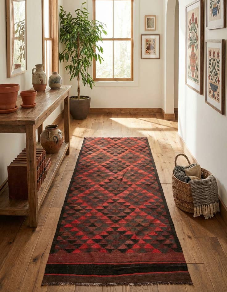 Detail image of 4' 7 x 10'  Hand Woven Kilim Fars Wool Runner Rug