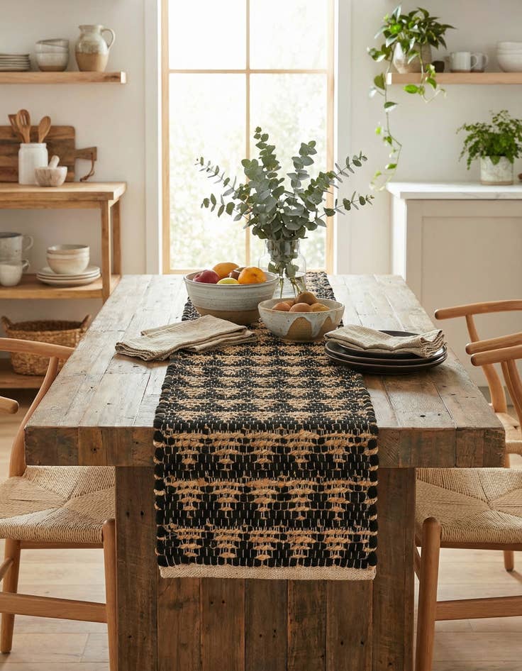 Detail image of  1' 2 x 4' 1  Hand Woven Chindi Jute Table Runner Rug