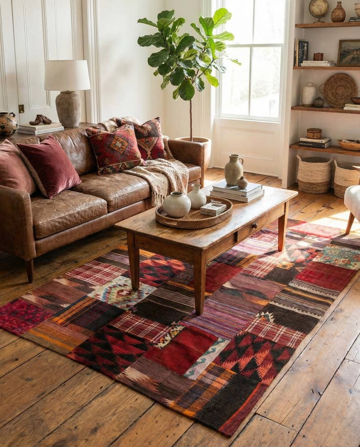 Detail image of 5' 5 x 8' Hand Woven Kilim Patchwork Wool Rug
