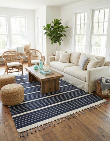 Navy and White Hand Woven Chindi Cotton Rug