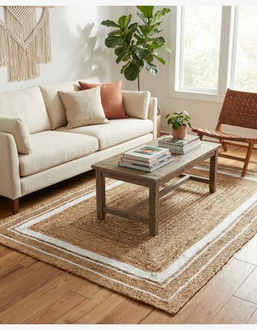 Natural and White Handmade Braided Jute Rug