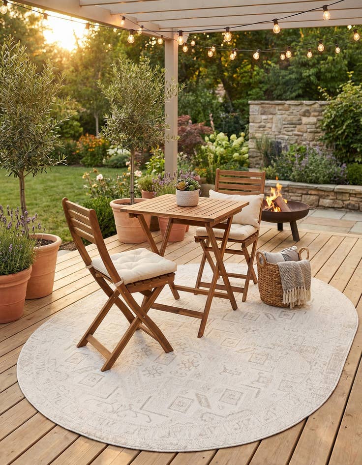 Detail image of 7' 10 x 10' Easy-Clean Aztec Indoor / Outdoor Oval Rug