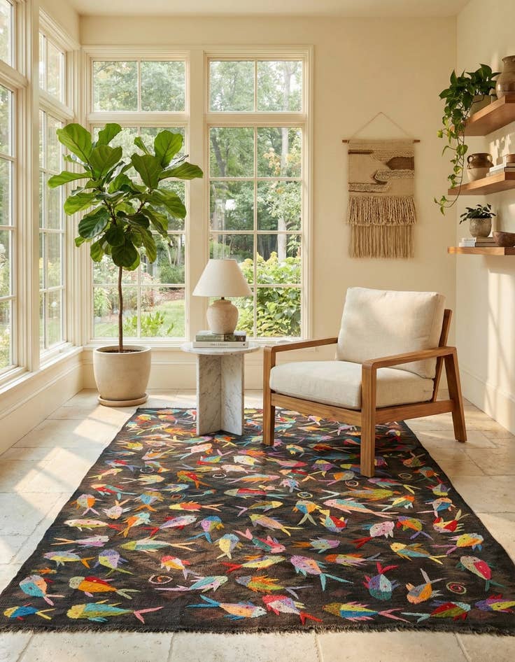 Detail image of 5' 2 x 8'  Hand Woven Kilim Suzani Wool Rug