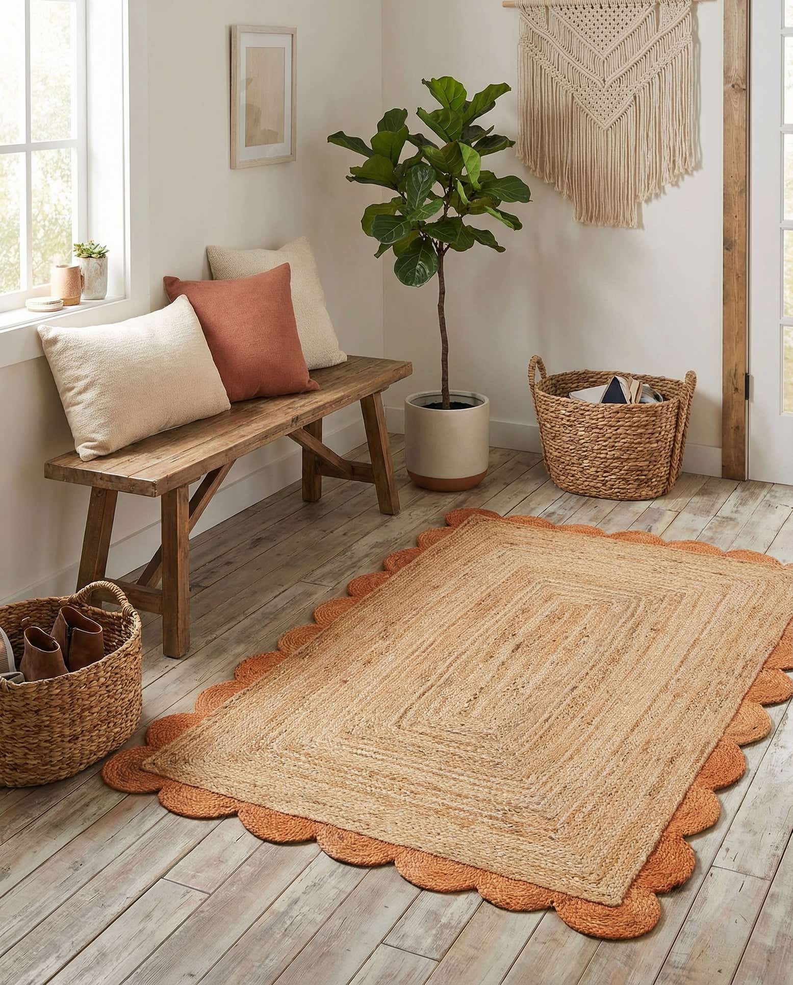 4' 1 x 6' 1 Handmade Scallop Braided Jute Rug