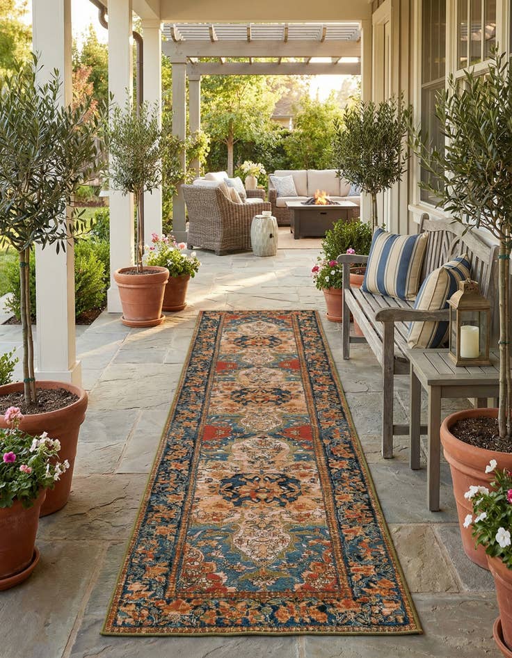 Detail image of 2' 7 x 12'  Washable Traditional Indoor / Outdoor Runner Rug