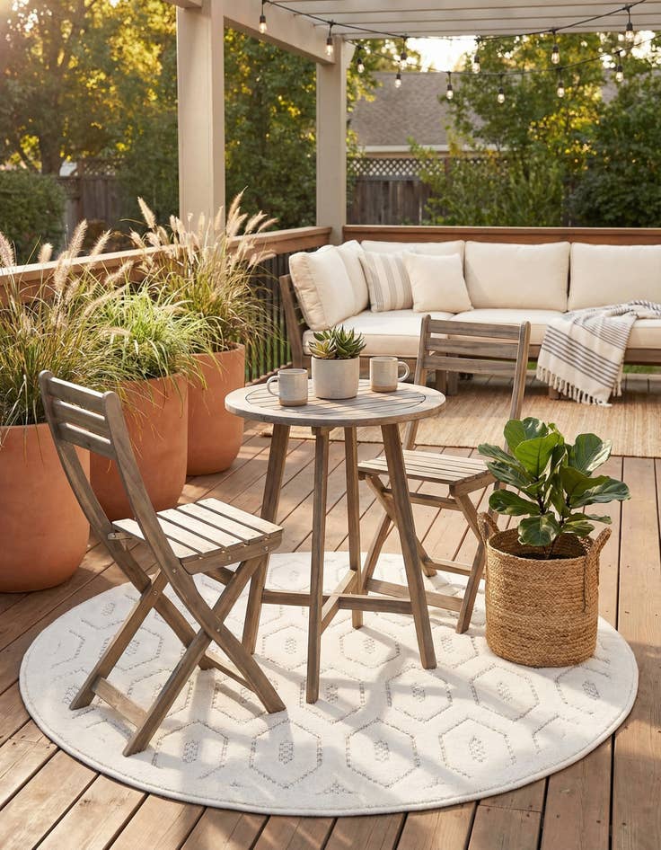 Detail image of 3' x 3'  Washable Trellis Textured Indoor / Outdoor Round Rug