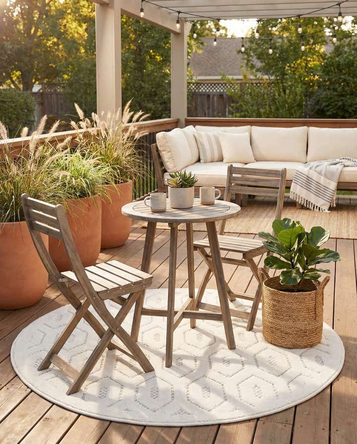 3' x 3' Easy-Clean Trellis Textured Indoor / Outdoor Round Rug