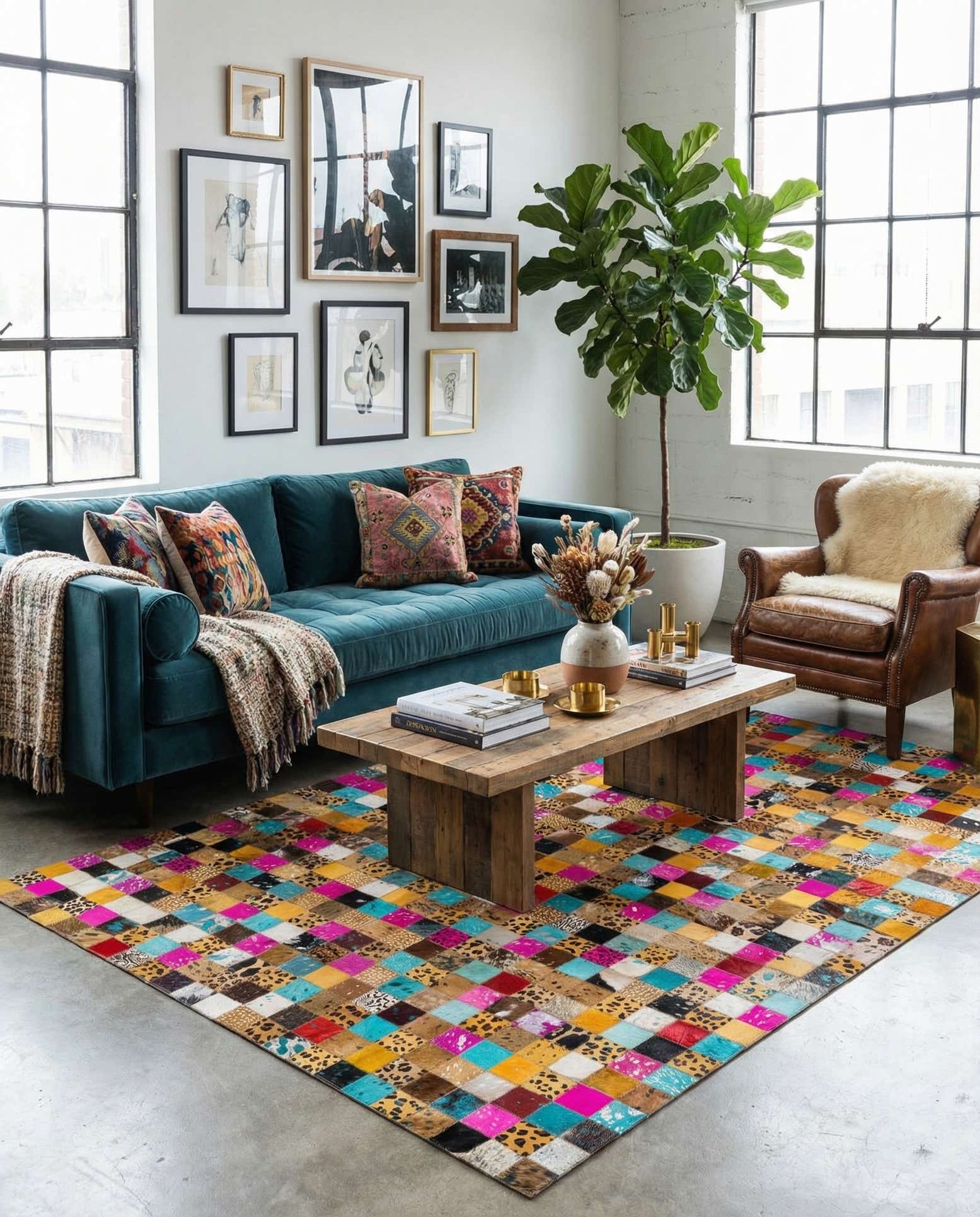 5' 1 x 8' Cowhide Leather Rug