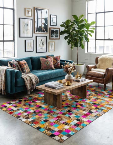 5' 1 x 8' Cowhide Leather Rug