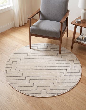 White and Silver Vogue Geo Round Rug