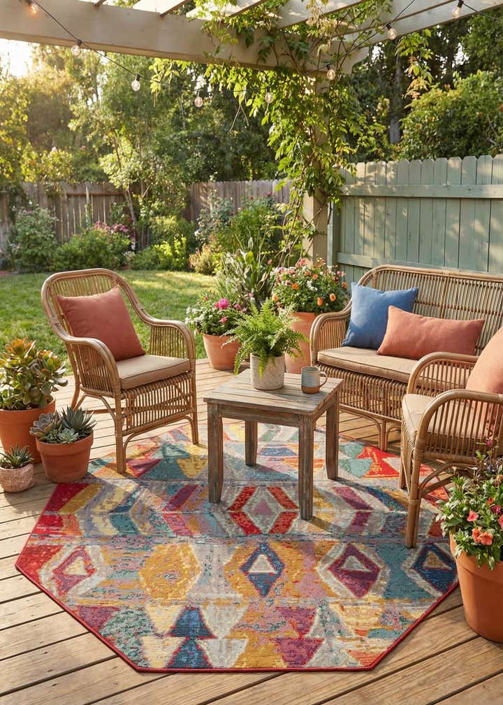 5' 3 x 5' 3 Easy-Clean Modern Indoor / Outdoor Octagon Rug