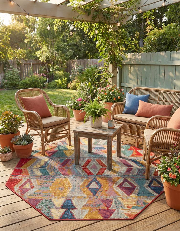 Detail image of 5' 3 x 5' 3 Easy-Clean Modern Indoor / Outdoor Octagon Rug