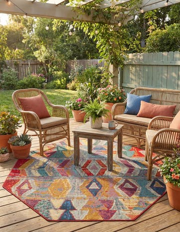 5' 3 x 5' 3 Easy-Clean Modern Indoor / Outdoor Octagon Rug