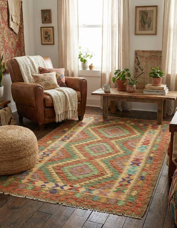 4' x 6' 4 Hand Woven Kilim Maymana Wool Rug
