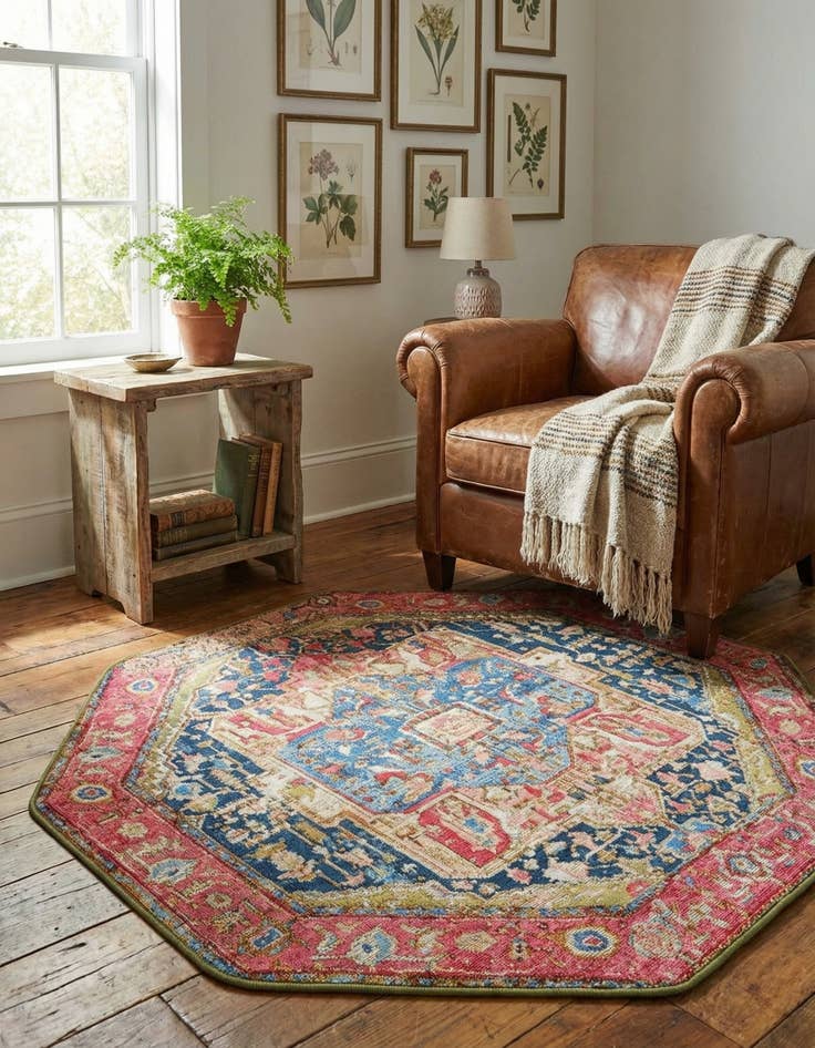 Detail image of  4' x 4'  Washable Traditional Indoor / Outdoor Octagon Rug