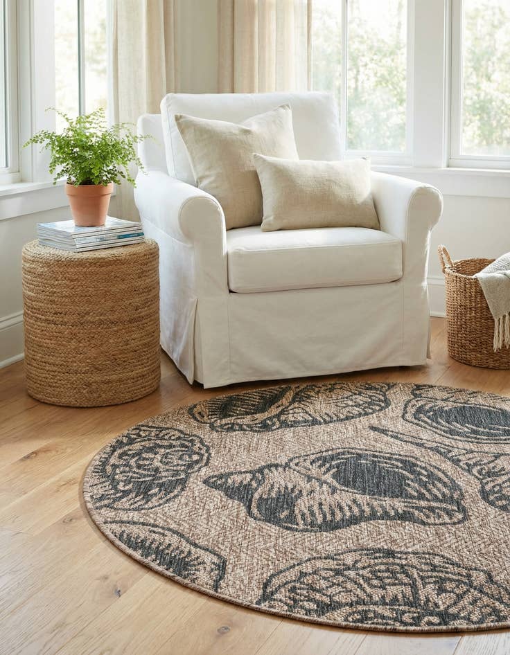 Detail image of  3' x 3'  Washable Coastal Indoor / Outdoor Round Rug